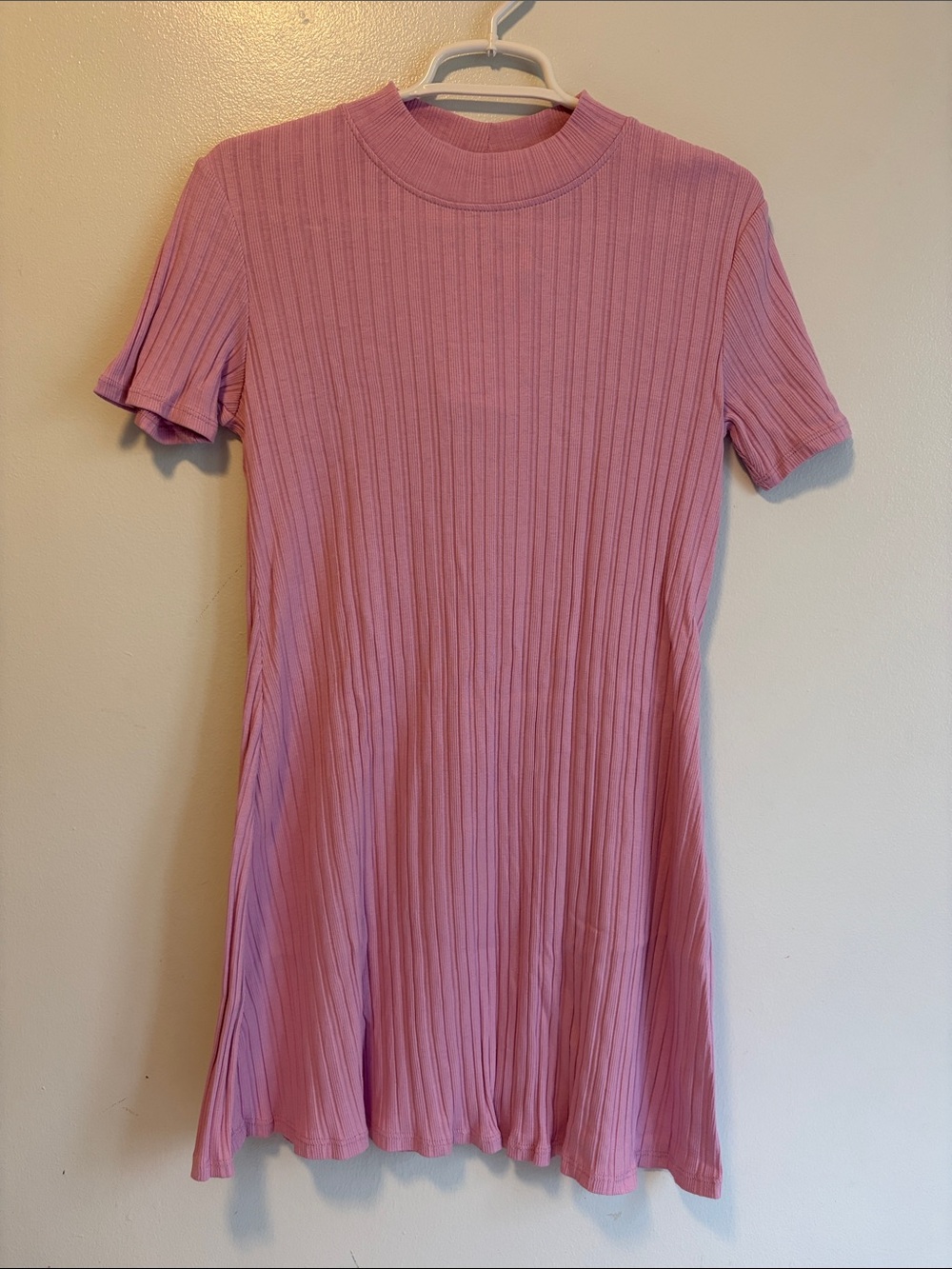 Zara Ribbed Short Sleeve Pink Swing Dress - Size Small